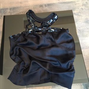 Bebe black silk top embellished neck, XXS